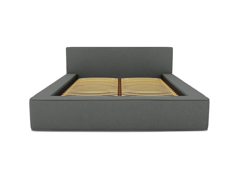 Cama con canapé DENALI – Pizarra rizado – 140x200 cm – Tela de terciopelo suave – Somier elevable – Almacenamiento integrado