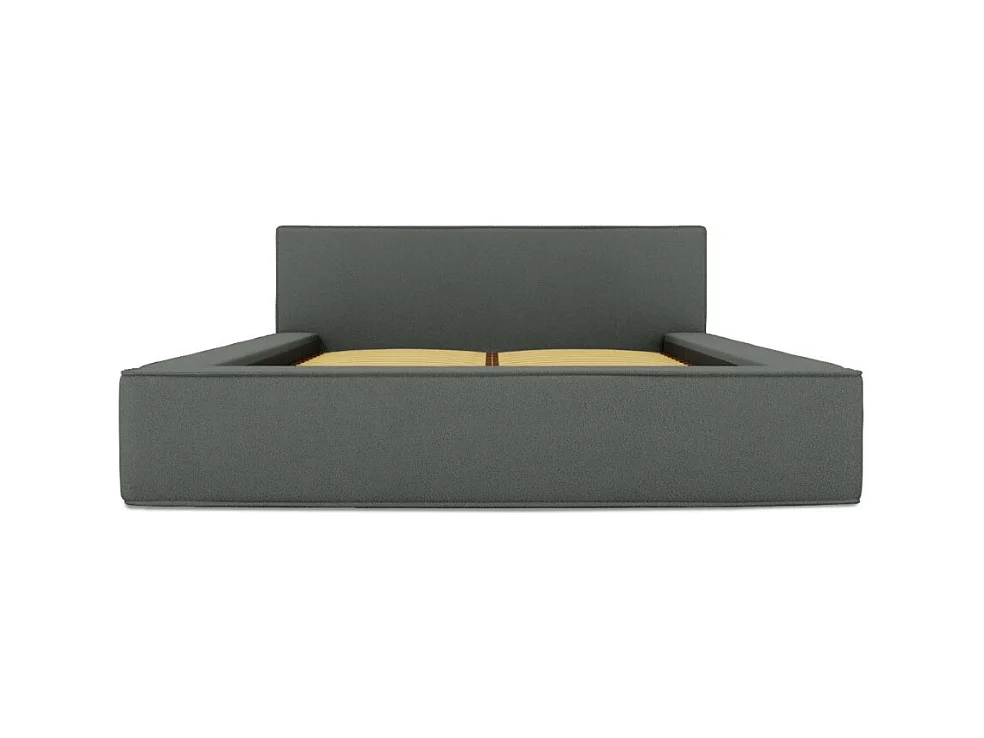 Cama con canapé DENALI – Pizarra rizado – 140x200 cm – Tela de terciopelo suave – Somier elevable – Almacenamiento integrado