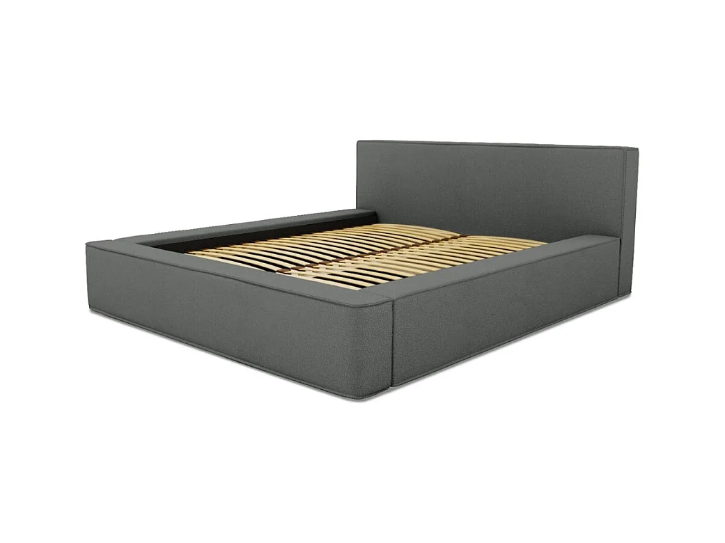 Cama con canapé DENALI – Pizarra rizado – 140x200 cm – Tela de terciopelo suave – Somier elevable – Almacenamiento integrado