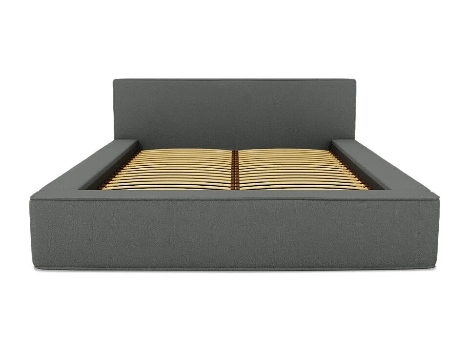 Cama con canapé DENALI – Pizarra rizado – 140x200 cm – Tela de terciopelo suave – Somier elevable – Almacenamiento integrado