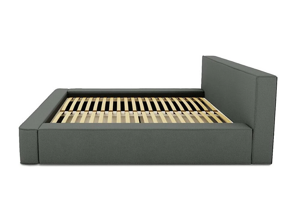 Cama con canapé DENALI – Pizarra rizado – 140x200 cm – Tela de terciopelo suave – Somier elevable – Almacenamiento integrado