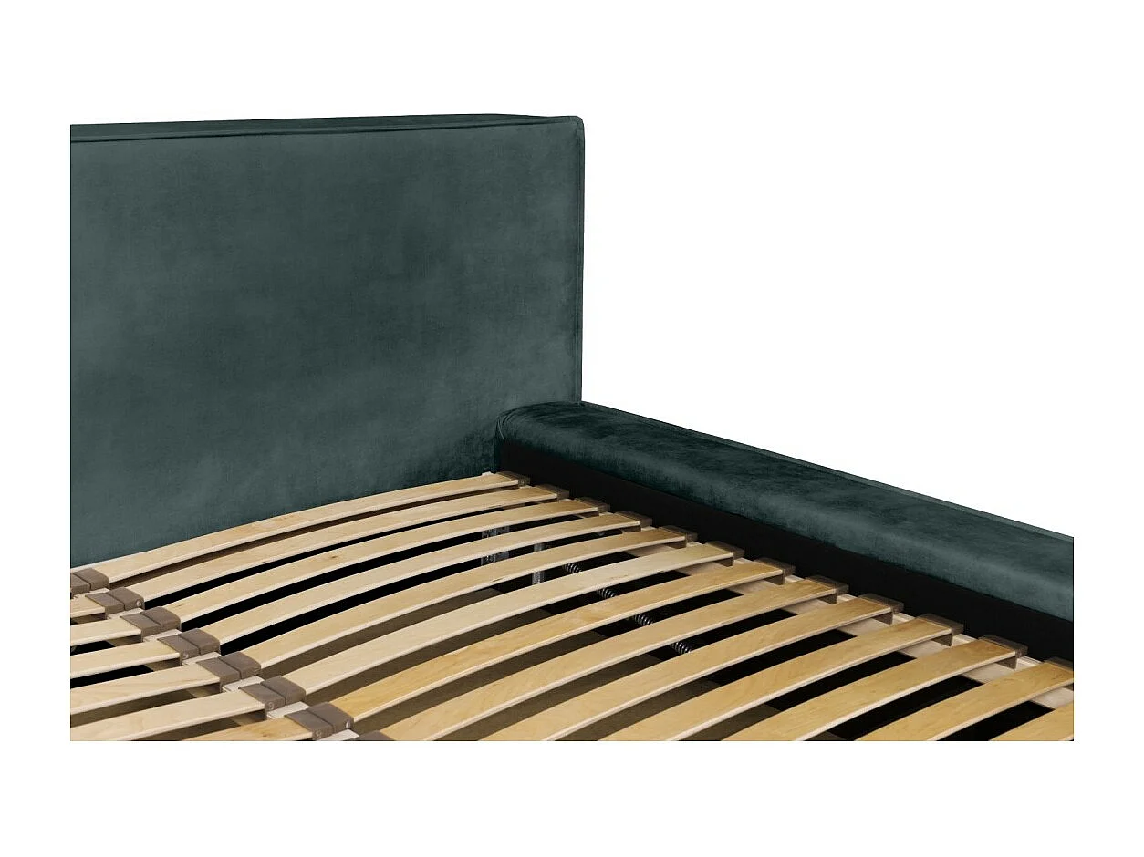 Cama baú DENALI – Verde esmeralda – 160x200 cm – Tecido de veludo macio – Estrado elevatório – Armazenamento integrado