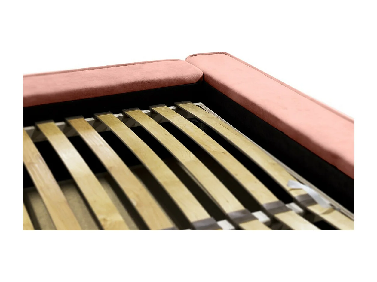 Cama baú DENALI – Coral – 160x200 cm – Tecido veludo suave – Estrado elevatório – Armazenamento integrado