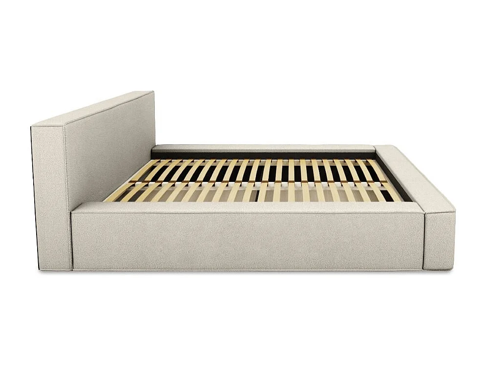 Lit coffre DENALI – Lin natural encaracolado – 180x200 cm – Tecido efeito lã – Estrado elevatório – Armazenamento integrado