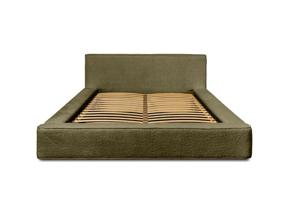 Lit coffre DENALI – Olive bouclé – 180x200 cm – Tecido veludo macio – Estrado elevatório – Armazenamento integrado