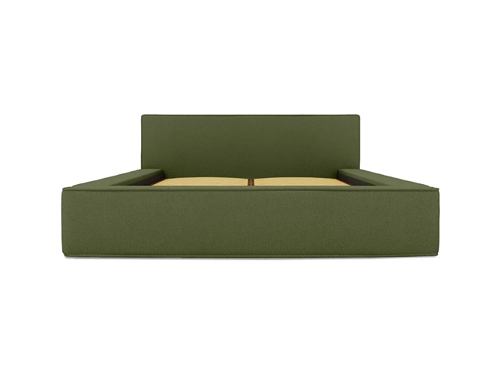Lit coffre VELORA – Olive bouclé – 180x200 cm – Tissu velours doux – Sommier relevable – Rangement intégré