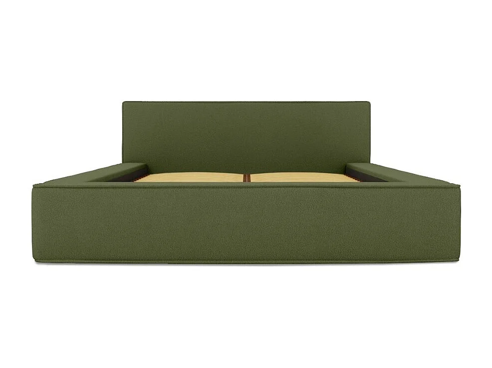 Lit coffre DENALI – Olive bouclé – 180x200 cm – Tecido de veludo macio – Estrado elevatório – Armazenamento integrado