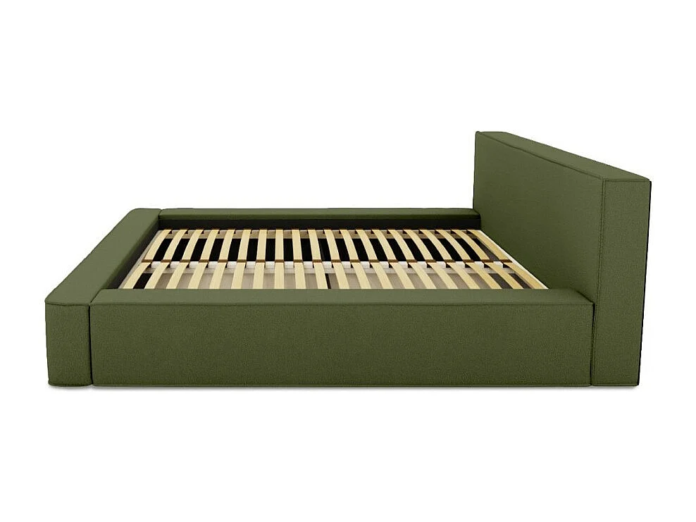 Lit coffre DENALI – Olive bouclé – 180x200 cm – Tecido de veludo macio – Estrado elevatório – Armazenamento integrado