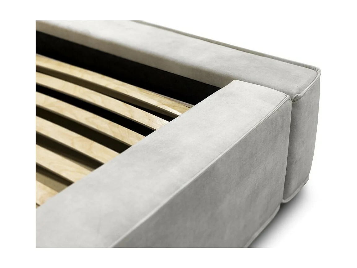 Cama con canapé DENALI – Arena – 140x200 cm – Tela de terciopelo suave – Somier elevable – Almacenamiento integrado