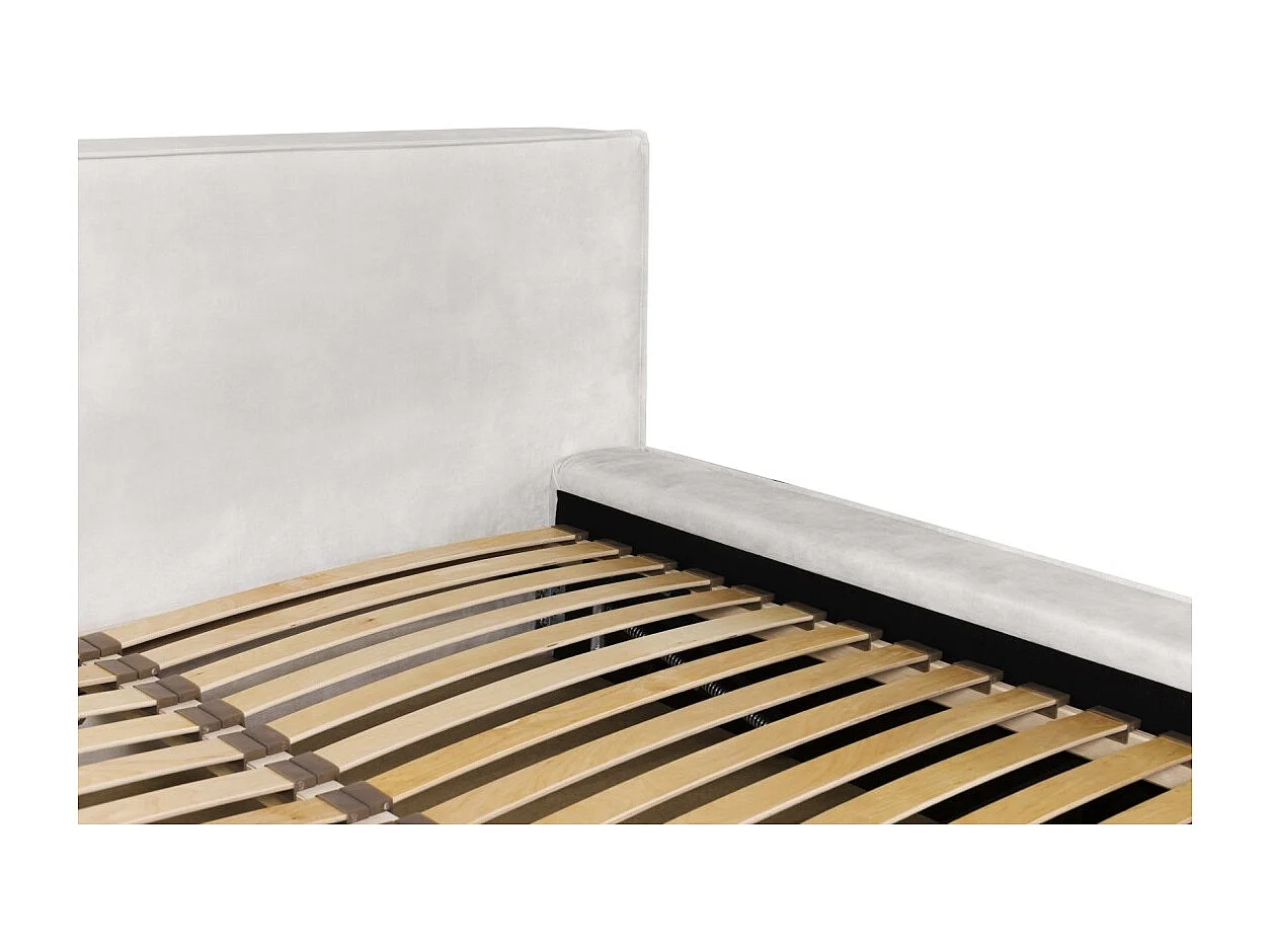 Lit coffre DENALI – Areia – 140x200 cm – Tecido veludo suave – Estrado elevatório – Armazenamento integrado