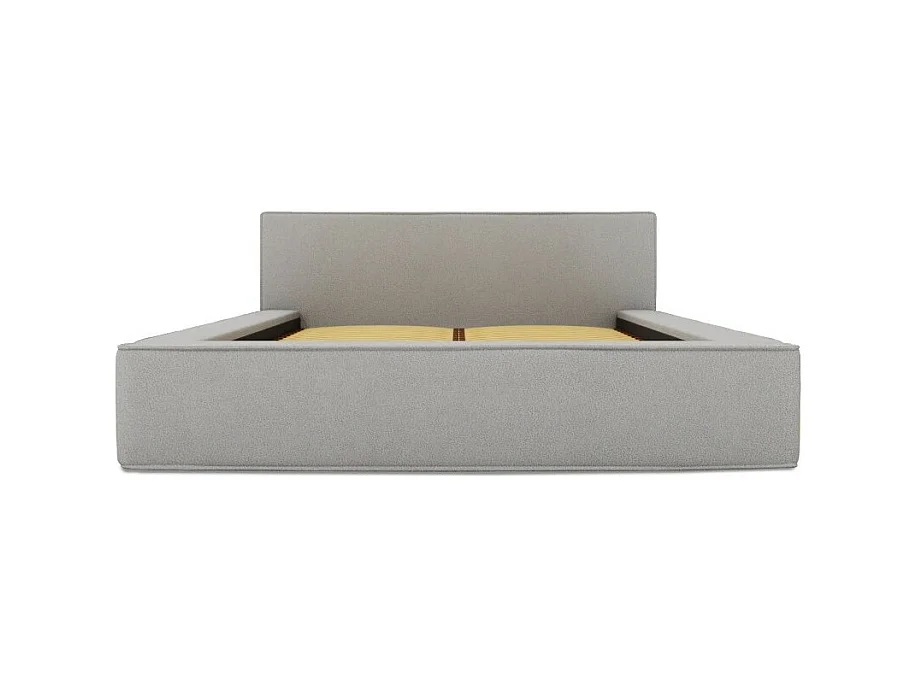 Cama con canapé DENALI – Gris arena rizado – 160x200 cm – Tela terciopelo suave – Somier elevable – Almacenamiento integrado