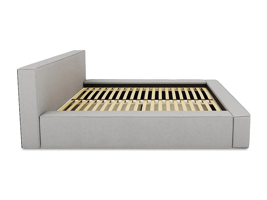 Cama con canapé DENALI – Gris arena rizado – 160x200 cm – Tela terciopelo suave – Somier elevable – Almacenamiento integrado