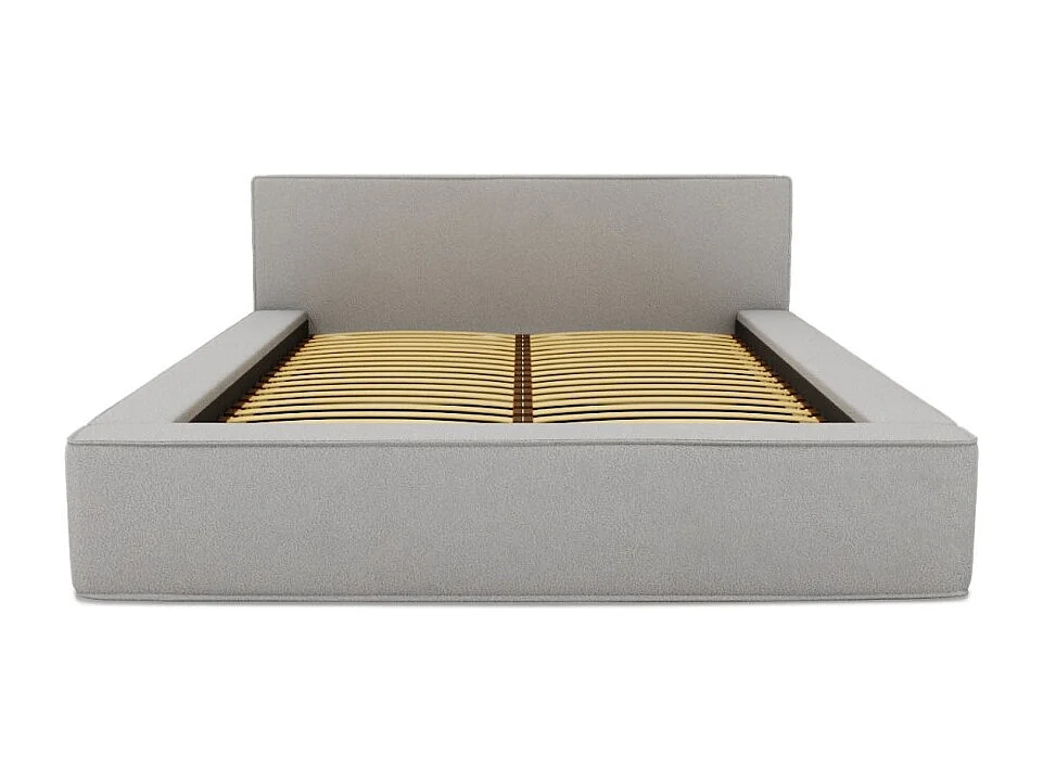 Lit coffre DENALI – Cinza areia encaracolado – 160x200 cm – Tecido veludo macio – Estrado elevatório – Armazenamento integrado