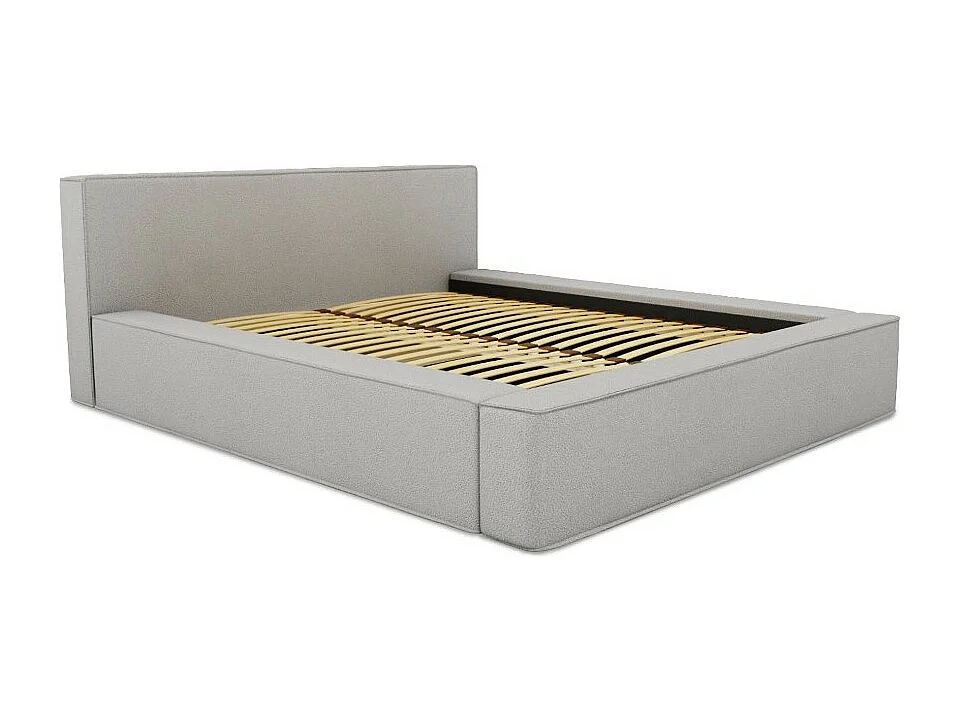 Lit coffre DENALI – Cinza areia encaracolado – 160x200 cm – Tecido veludo macio – Estrado elevatório – Armazenamento integrado