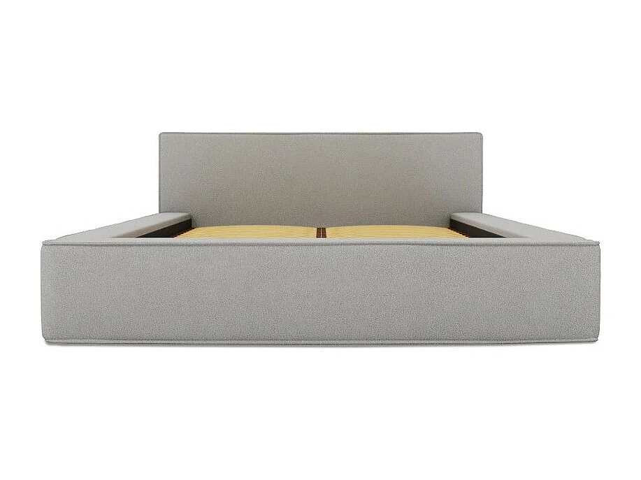 Lit coffre DENALI – Cinza areia encaracolado – 160x200 cm – Tecido veludo macio – Estrado elevatório – Armazenamento integrado