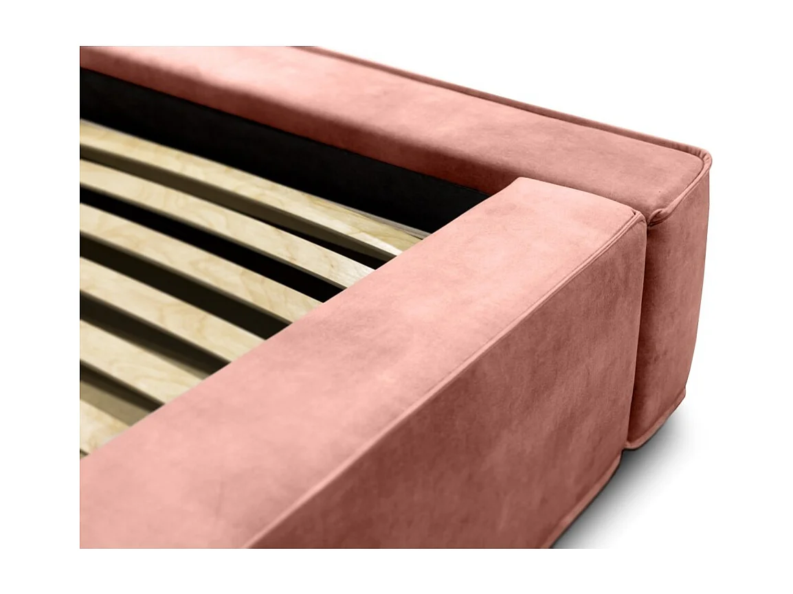 Lit coffre VELORA – Corail – 180x200 cm – Tissu velours doux – Sommier relevable – Rangement intégré