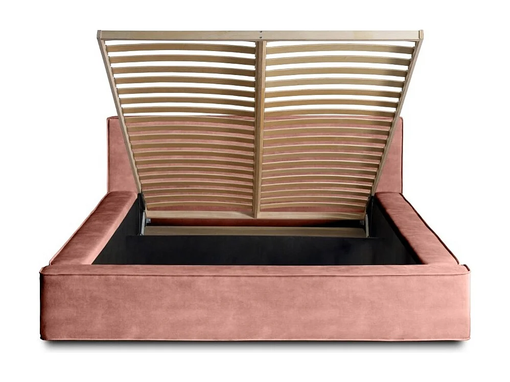 Lit coffre DENALI – Coral – 180x200 cm – Tecido veludo macio – Estrado elevatório – Armazenamento integrado
