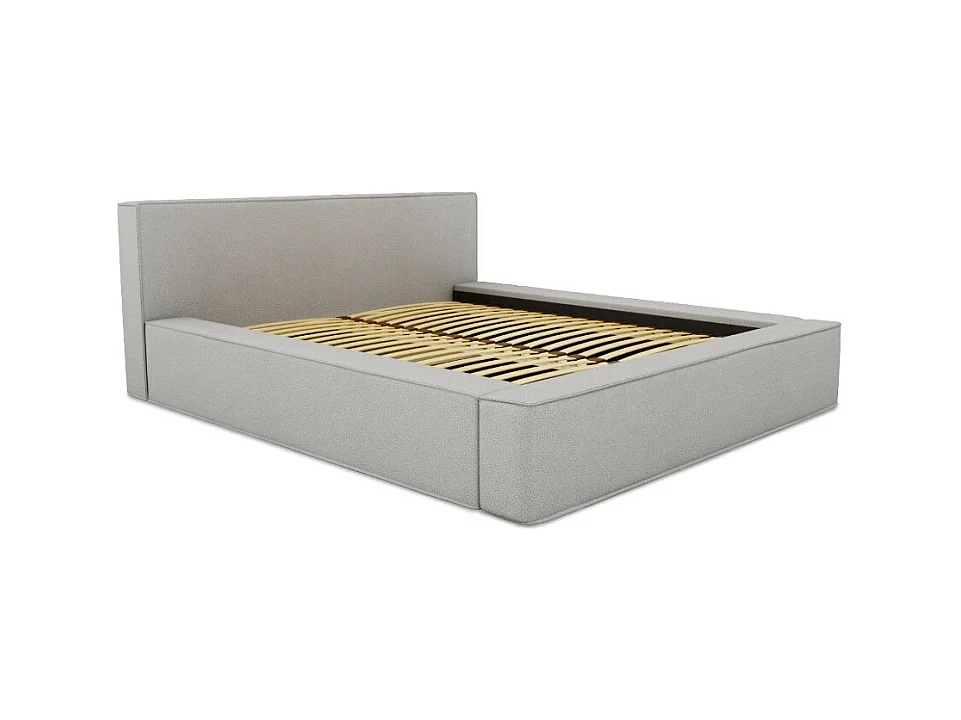 Lit coffre DENALI – Gris arena rizado – 140x200 cm – Tela terciopelo suave – Somier elevable – Almacenamiento integrado