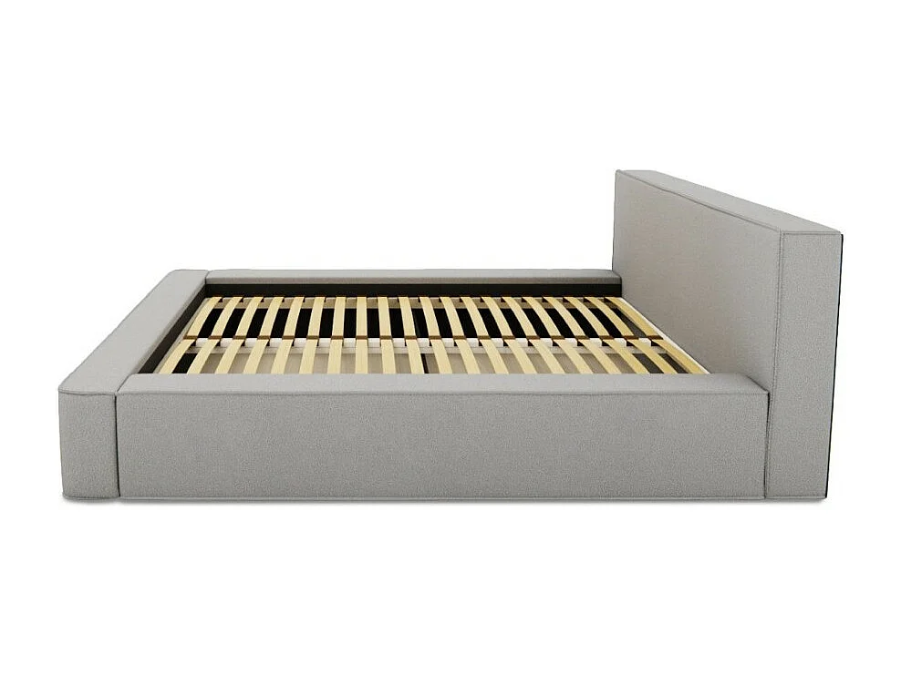 Lit coffre DENALI – Gris arena rizado – 140x200 cm – Tela terciopelo suave – Somier elevable – Almacenamiento integrado