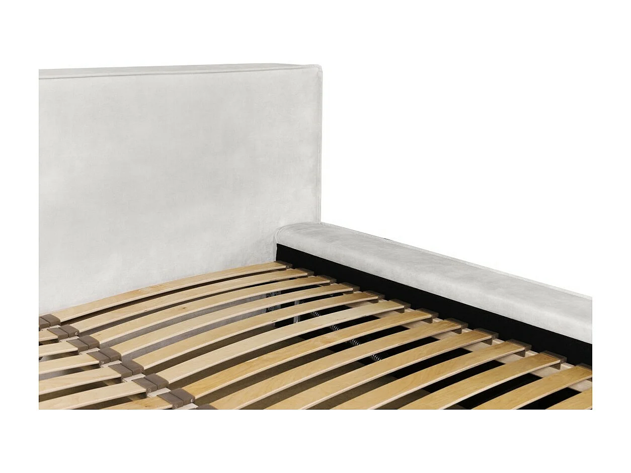 Lit coffre DENALI – Areia – 180x200 cm – Tecido de veludo macio – Estrado elevatório – Armazenamento integrado