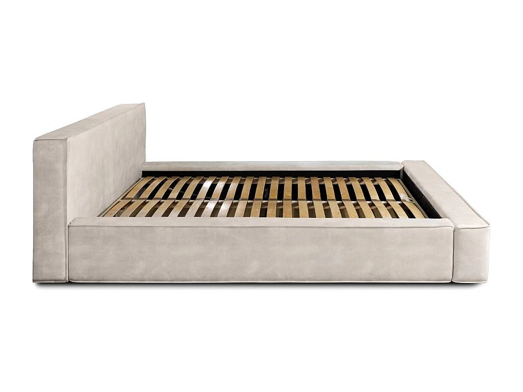 Lit coffre DENALI – Areia – 180x200 cm – Tecido de veludo macio – Estrado elevatório – Armazenamento integrado