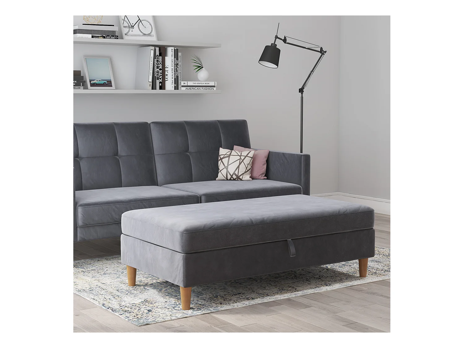 Lilly|Pouf avec rangement en velours anthracite