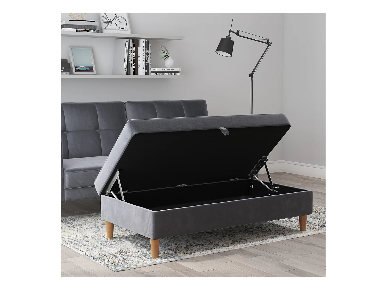 Lilly|Pouf avec rangement en velours anthracite