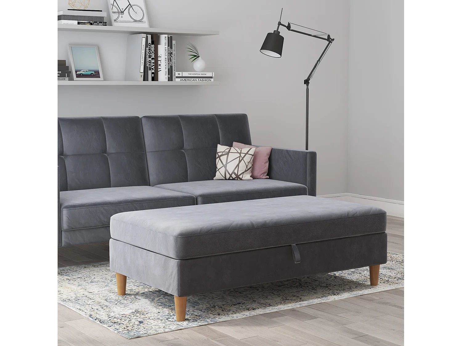 Lilly|Pouf avec rangement en velours anthracite