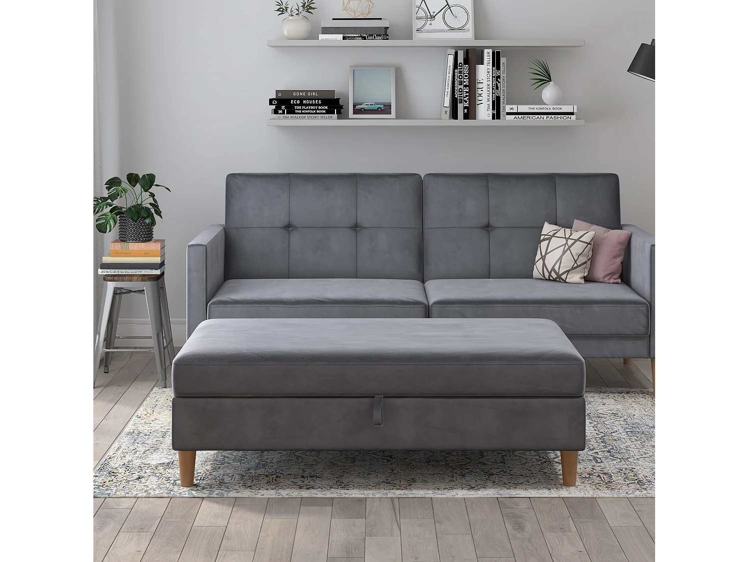 Lilly|Pouf avec rangement en velours anthracite