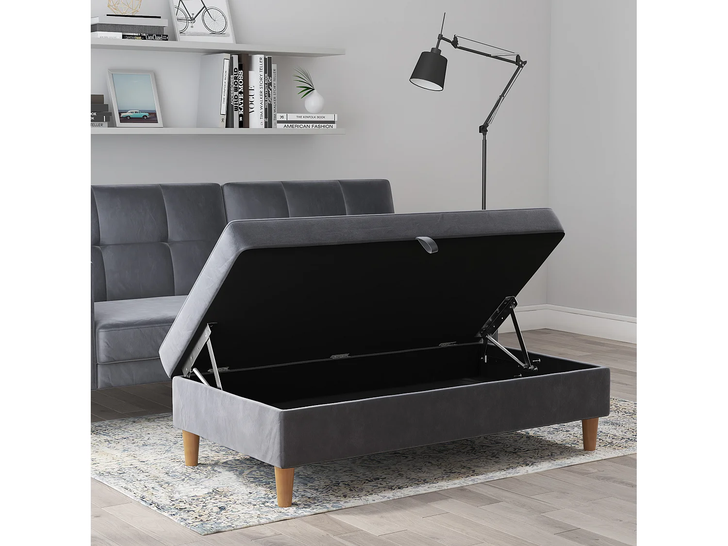 Lilly|Pouf avec rangement en velours anthracite