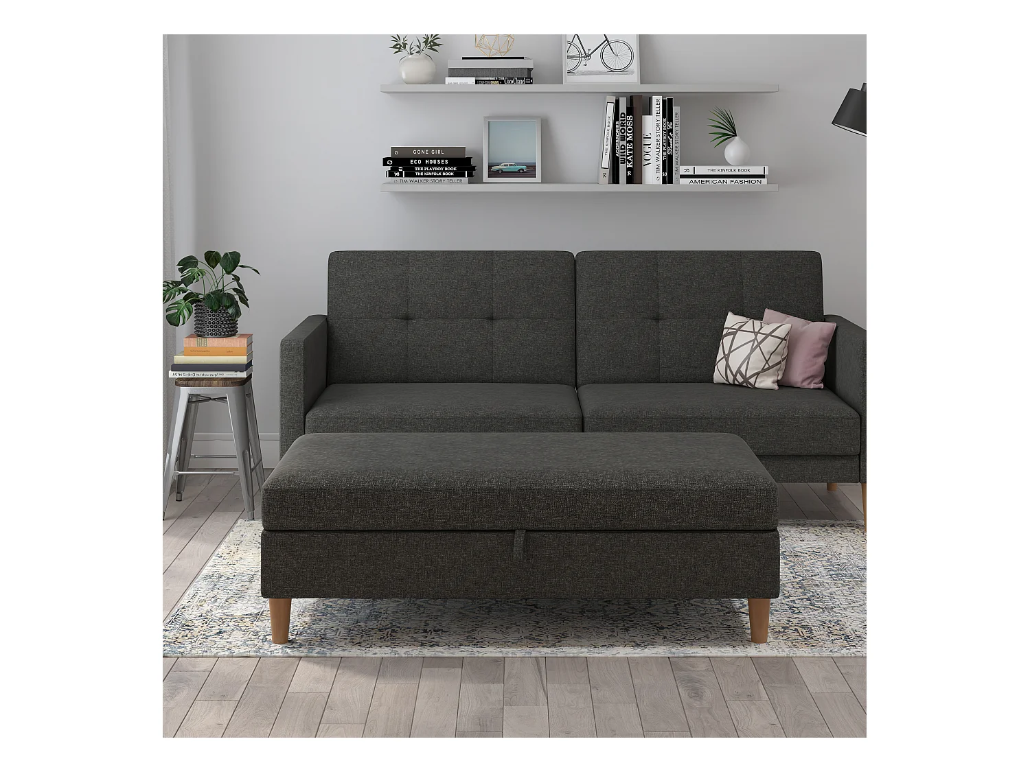 Lilly|Pouf avec rangement en tissu anthracite