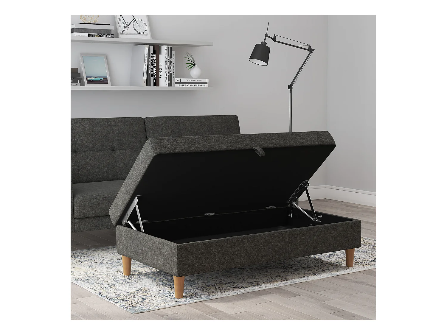 Lilly|Pouf avec rangement en tissu anthracite