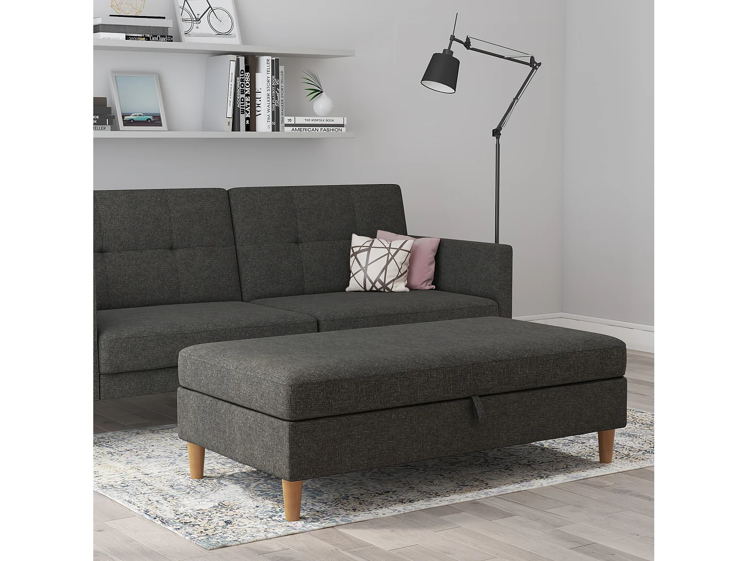 Lilly|Pouf avec rangement en tissu anthracite