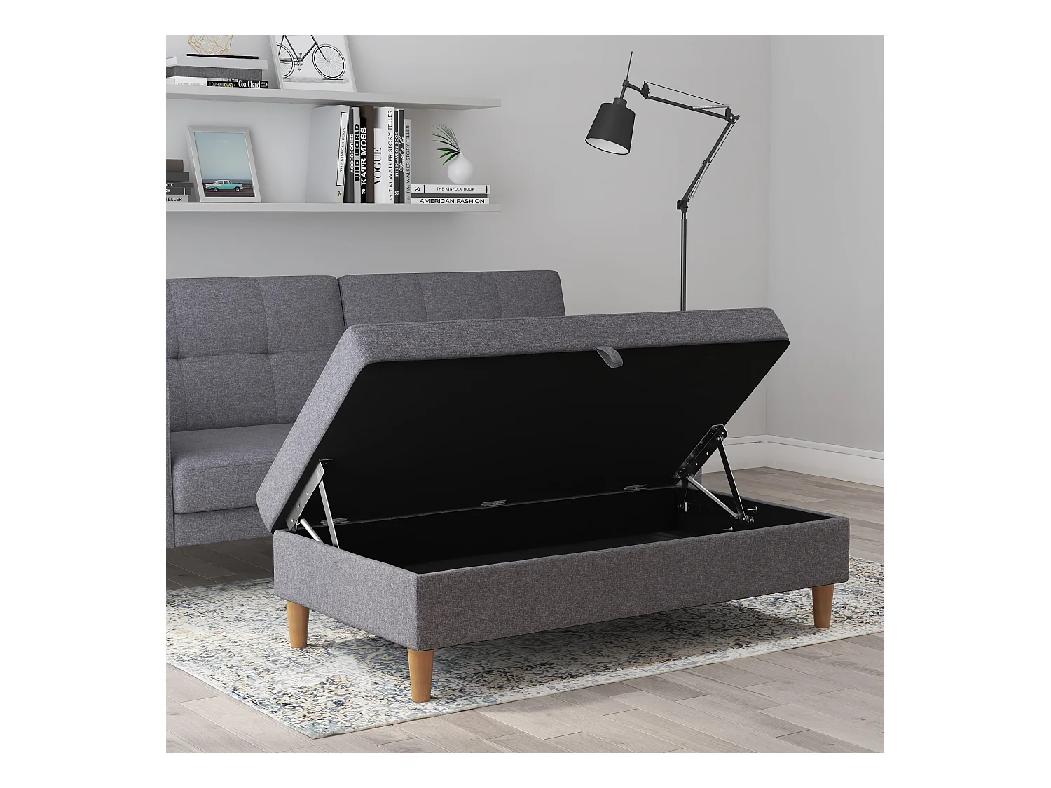 Lilly|Pouf avec rangement en tissu gris clair