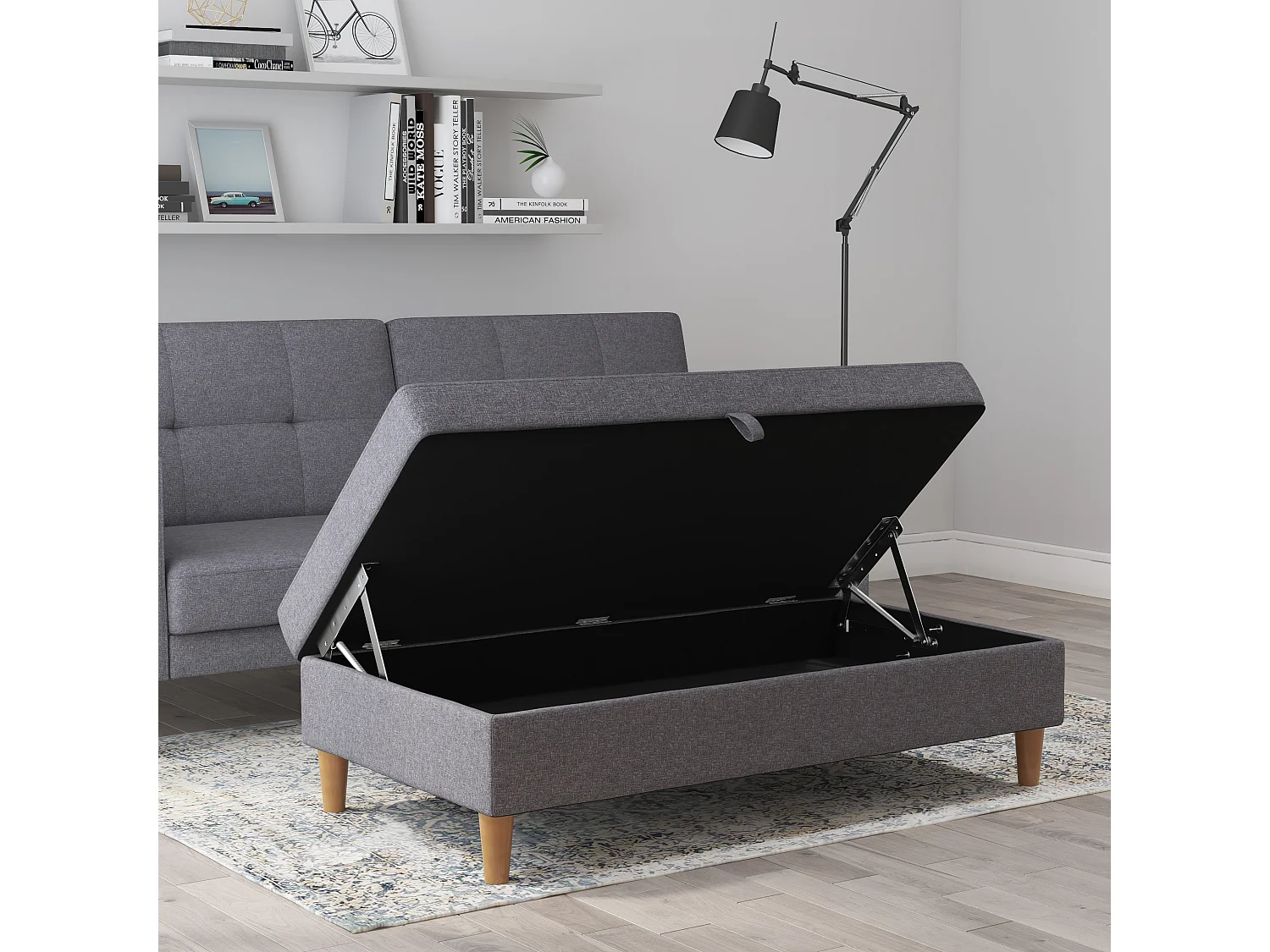 Lilly|Pouf avec rangement en tissu gris clair