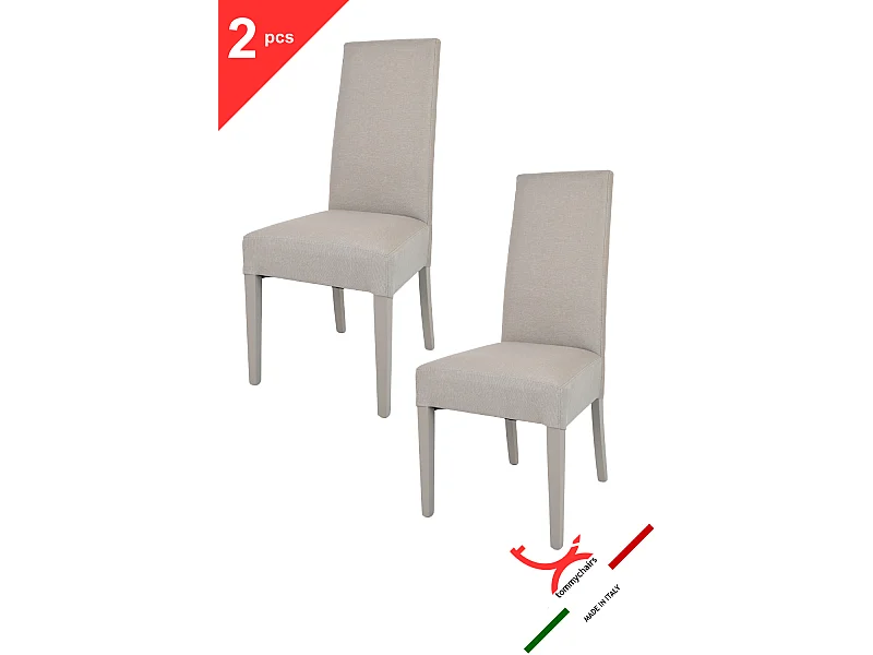 Tommychairs - Set 2 chaises CHIARA structure en hêtre, assise et dossier revêtus en tissu chamois