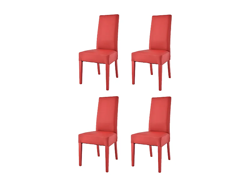Tommychairs - Set 4 chaises LUISA structure en hêtre, assise et dossier revêtus en cuir artificiel rouge