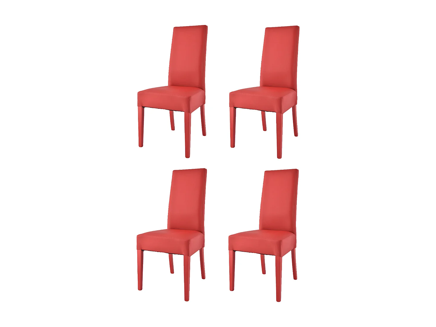 Tommychairs - Set 4 chaises LUISA structure en hêtre, assise et dossier revêtus en cuir artificiel rouge