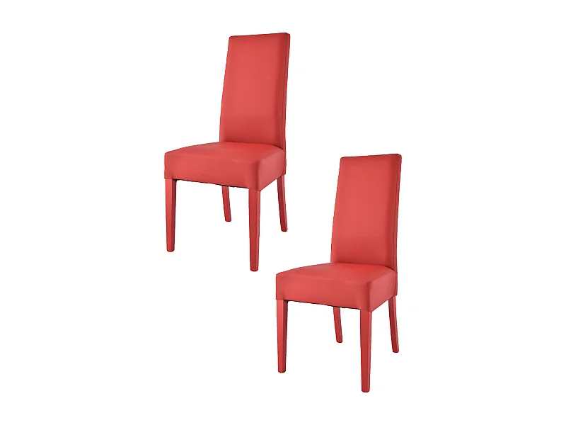 Tommychairs - Set 2 chaises LUISA structure en hêtre, assise et dossier revêtus en cuir artificiel rouge