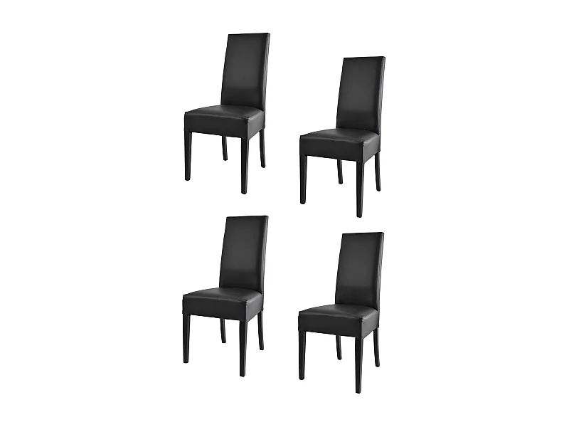 Tommychairs - Set 4 chaises LUISA structure en hêtre, assise et dossier revêtus en cuir artificiel noir