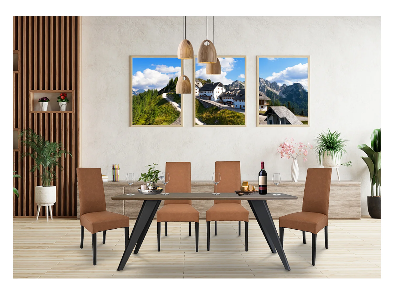 Tommychairs - Set 2 chaises LUISA structure en hêtre couleur wengé, assise et dossier revêtus en cuir artificiel couleur cuir