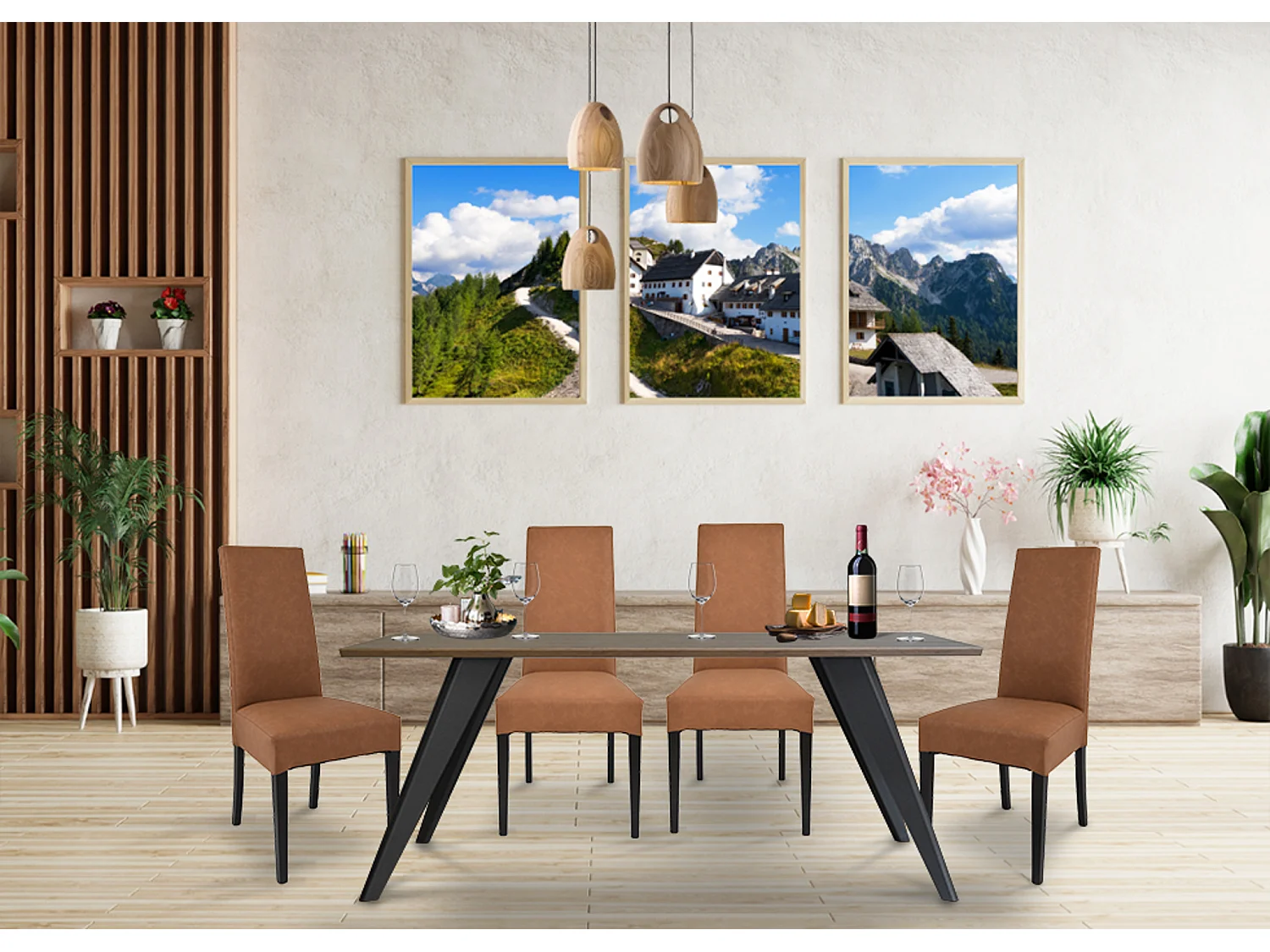 Tommychairs - Set 2 chaises LUISA structure en hêtre couleur wengé, assise et dossier revêtus en cuir artificiel couleur cuir