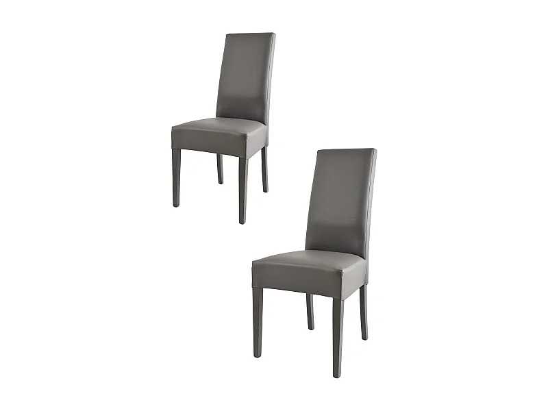 Tommychairs - Set 2 chaises LUISA structure en hêtre, assise et dossier revêtus en cuir artificiel gris foncé