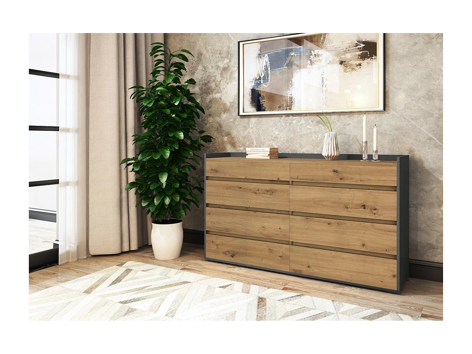 Commode Kosmo 8 Tiroirs ChêneAnthr