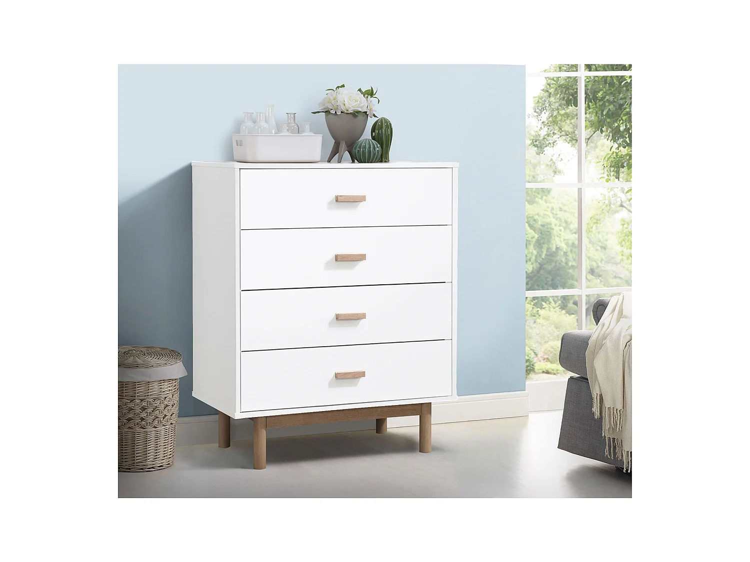 Melanie | Commode à 4 tiroirs en mélaminé chêne blanc