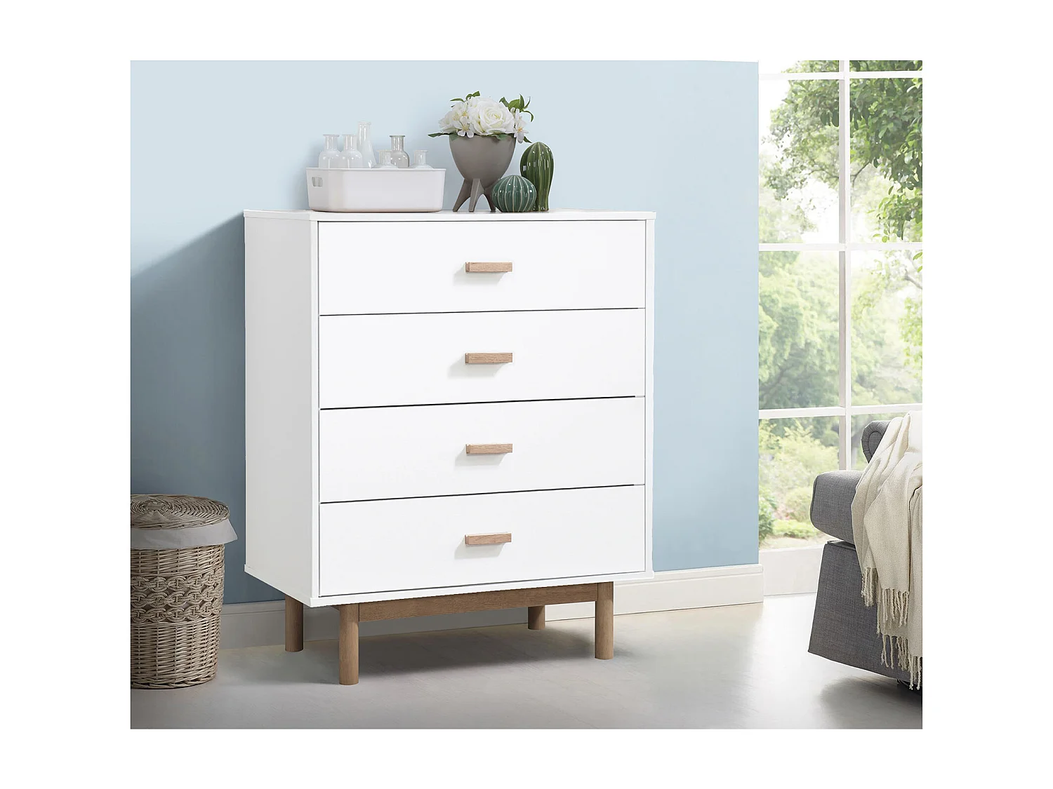 Melanie | Commode à 4 tiroirs en mélaminé chêne blanc