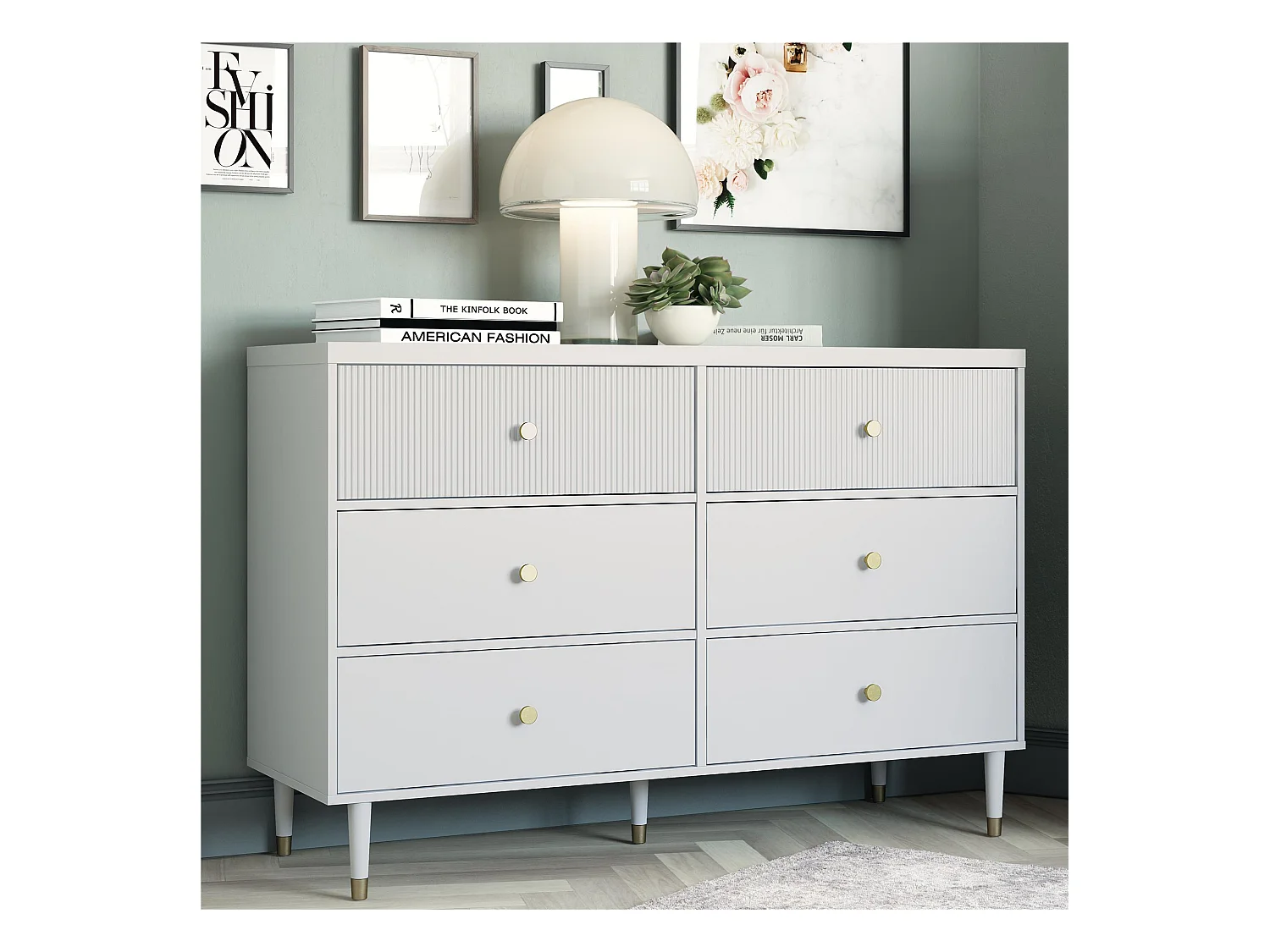 Elizabeth Kommode mit 6 Schubladen. Taubengrau