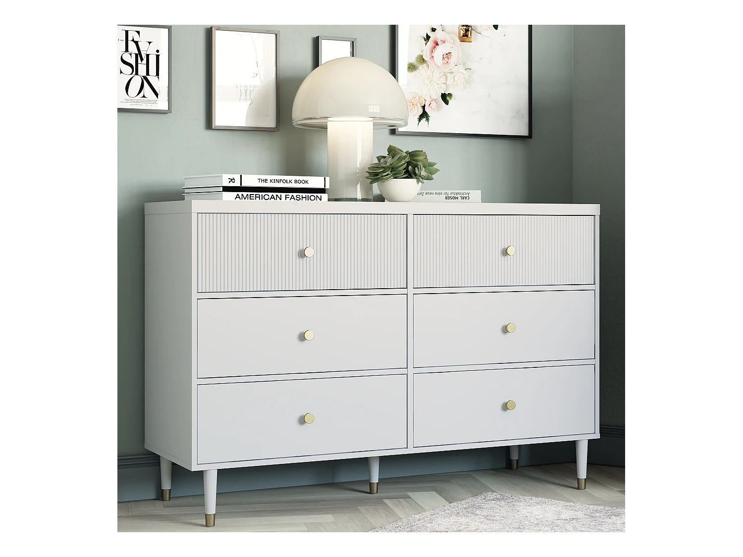 Elizabeth Kommode mit 6 Schubladen. Taubengrau