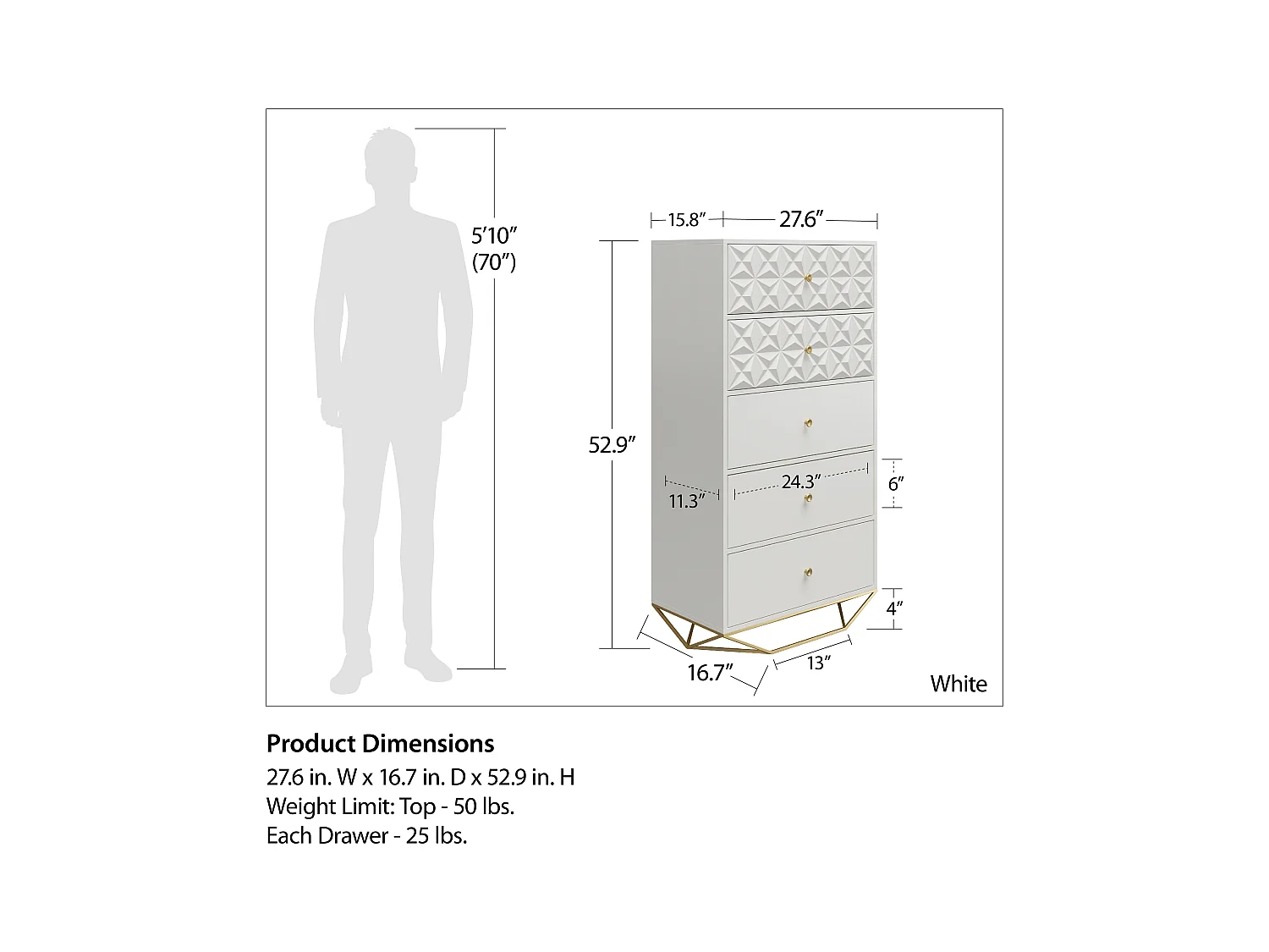 Blair Kommode mit 5 Schubladen. Weiß