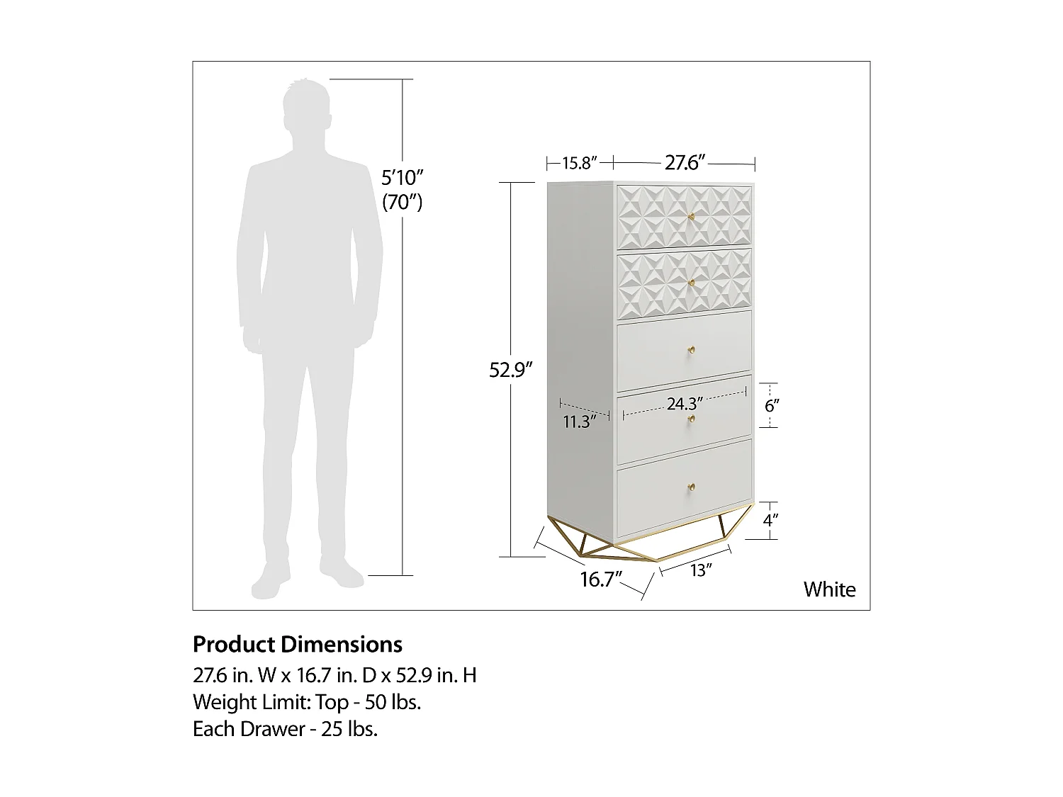 Blair Kommode mit 5 Schubladen. Weiß